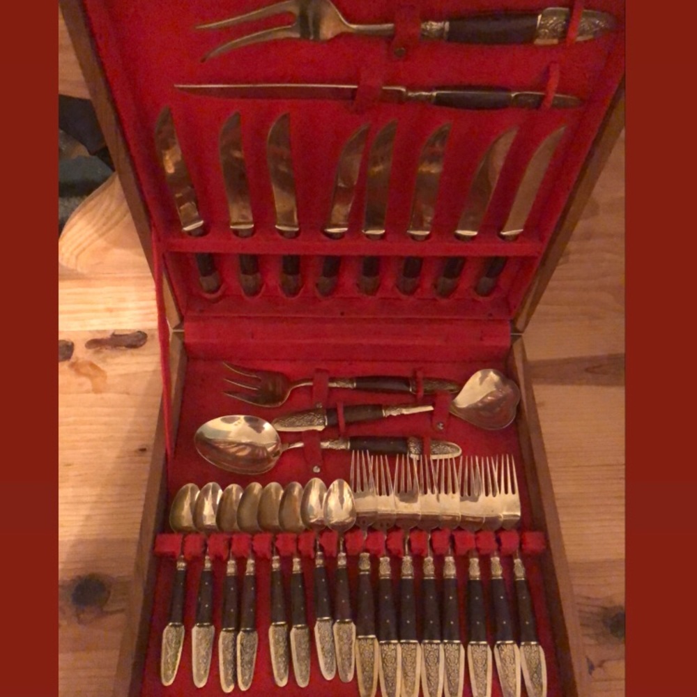 Vintage S Samran Thailand Brass and Wood Flatware